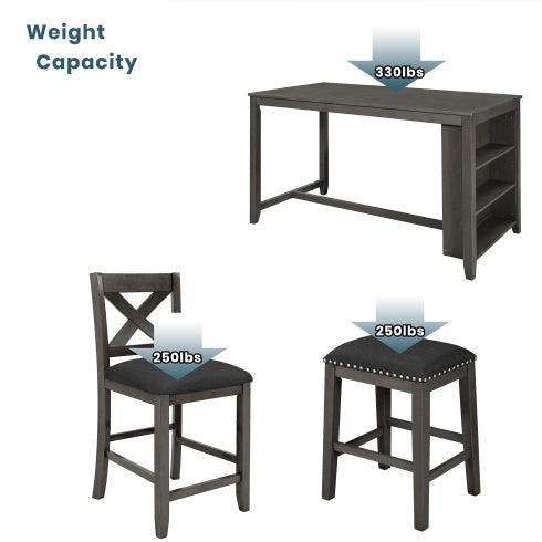 TOPMAX 5 Pieces Counter Height Rustic Farmhouse Dining Room Wooden Bar Table Set With 2 Stools And 2 Chairs, Gray