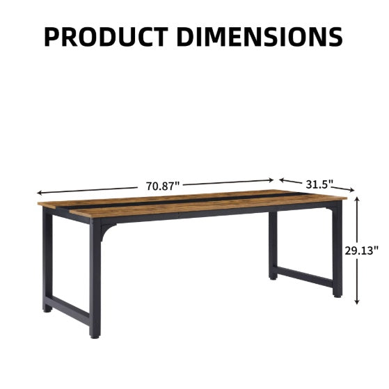 Computer Desk Large Office Desk, 59.8 Inch / 70.9 Inch Gaming Desk Writing Desk Work Desk For Home Office, Study, Modern Simple Wooden Desk, Large Legroom, Metal Frame, Rustic Black