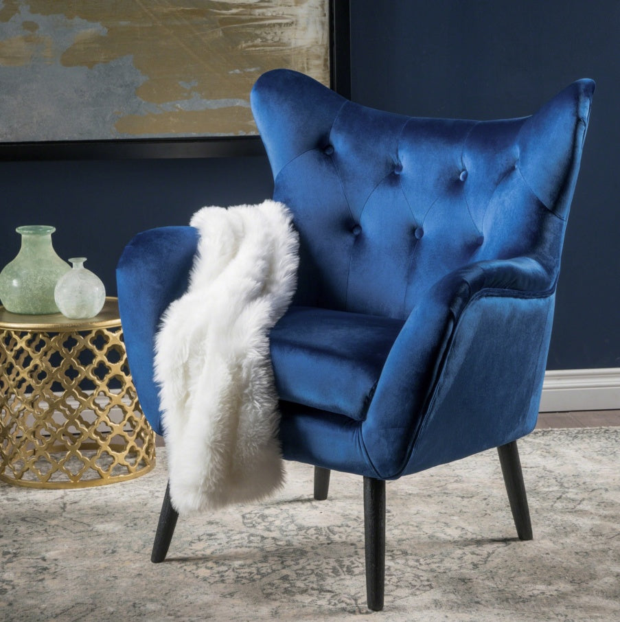 Velvet Navy Blue Arm Chair